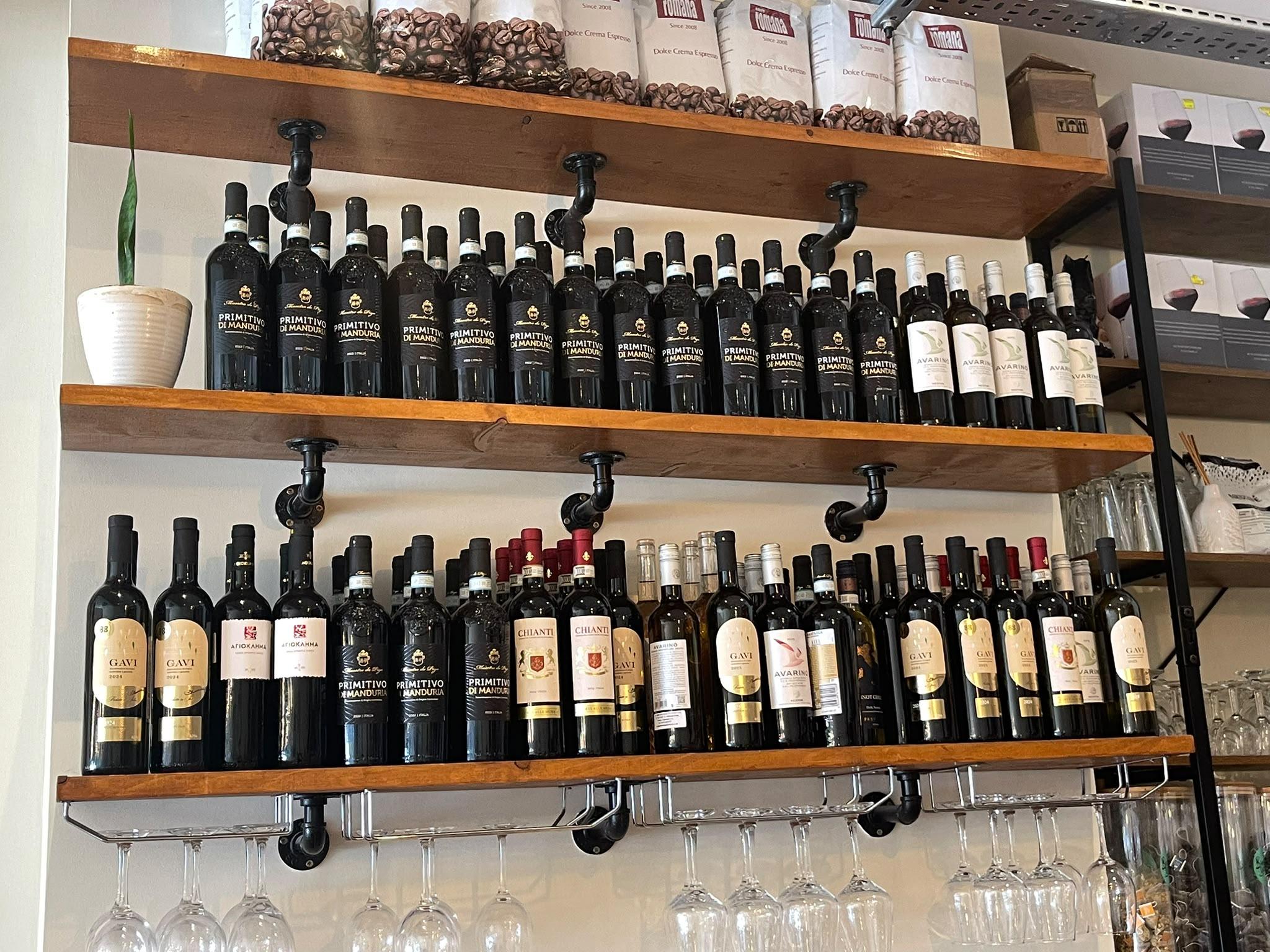Greek and Italian wines on the shelf at Greek Unique
